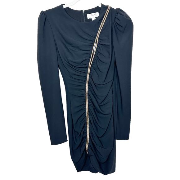 NEW Helsi Josephine Black Gold Crystal Rope Asymmetric Long Sleeve Mini Dress - Picture 4 of 8